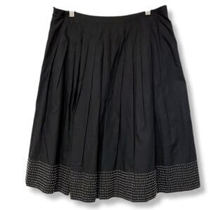 Talbots A Line Pleat Beaded Black Cotton Skirt 18 Preppy Career Modern Cocktail
